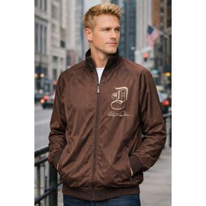 VINTAGE DON Mens LARGE BROWN Satin Look JACKET Eagle Streetwear